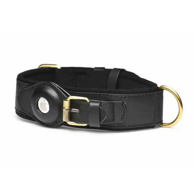 Master Series - Tracking Collar Black. Czarna obroża śledząca dla uległego z miejscem na AirTag – styl i pełna kontrola