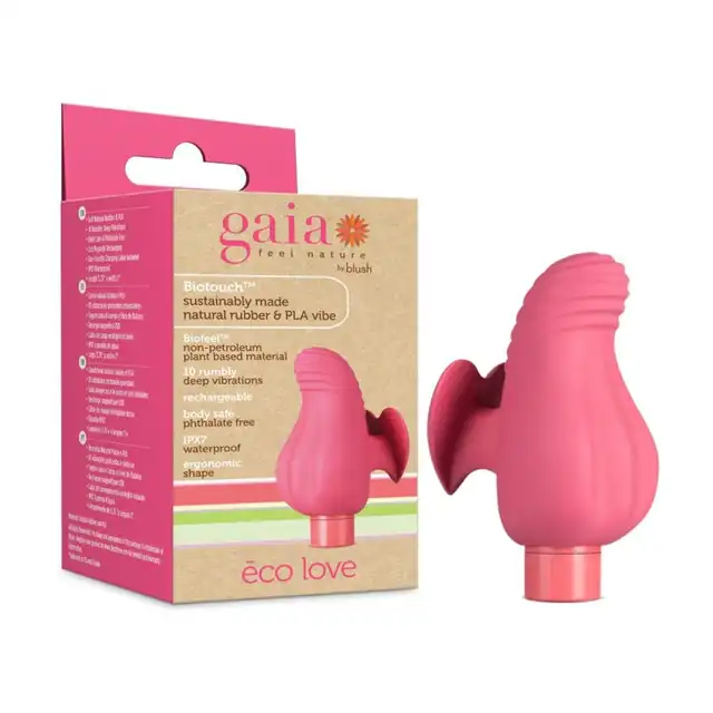 Gaia - Eco Love Vibrator. Różowy, biodegradowalny wibrator na palec z 10 trybami wibracji