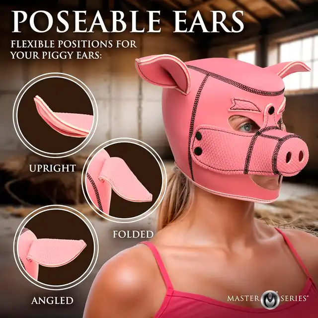 Master Series Swine - Pig Neoprene Hood. Maska fantasy roleplay w kształcie łba świni, wytrzymały neopren, uwolnij swoją wewnętrzną świnię