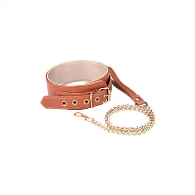 Blaze - Elite Collar And Chain Cognac Vegan Leather. Elegancka obroża z wegańskiej skóry o bogatym kolorze koniaku
