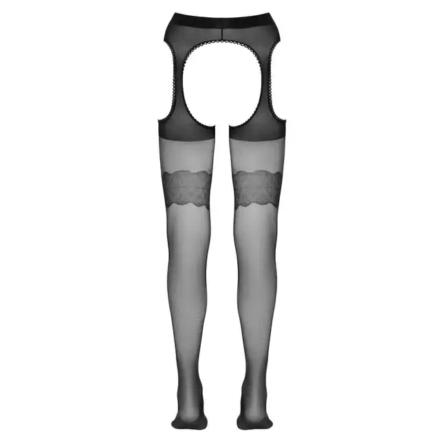 Cottelli - Suspender Tights L. Wyrafinowane rajstopy z seksownymi wycięciami na biodrach i ozdobnym motywem