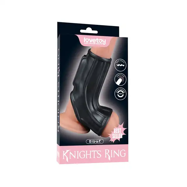 LoveToy - Ridge Knights Ring Vibrating Penis And Scrotum Sleeve. Żebrowany wibrujący rękaw na penisa i mosznę, intensywna przyjemność i większa wytrzymałość