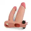 Lovetoy - Pleasure X-Tender Series 25 mm. Realistyczna przedłużka na penisa z dildem do podwójnej penetracji i stymulatorem łechtaczki