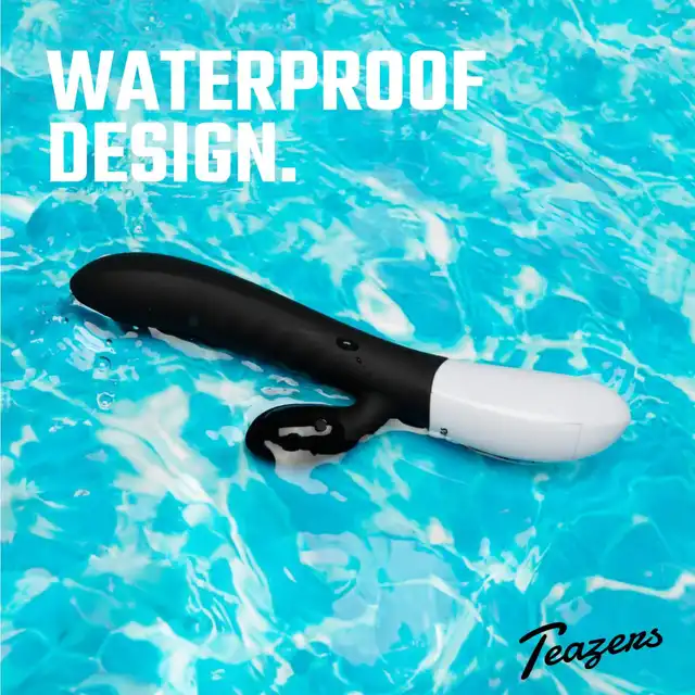 Teazers - Rabbit Vibrator Black. Czarny wibrator ze stymulatorem łechtaczki, ekscytująca stymulacja punktu G i łechtaczki