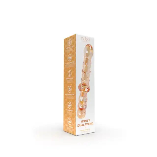 Nobü - Honey Dual Wand Orange. Podwójne dildo szklane o dwóch różnych końcówkach, zapewnia przyjemność nawet najbardziej wymagającym