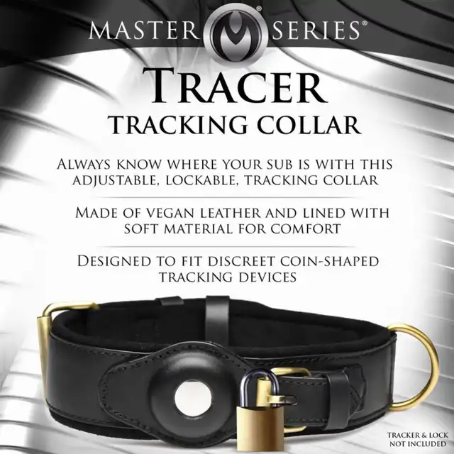 Master Series - Tracking Collar Black. Czarna obroża śledząca dla uległego z miejscem na AirTag – styl i pełna kontrola