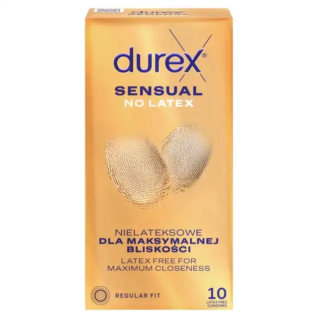 Durex - Sensual No Latex 10 szt. Nie lateksowe prezerwatywy idealne dla alergików zapewniające intensywne doznania