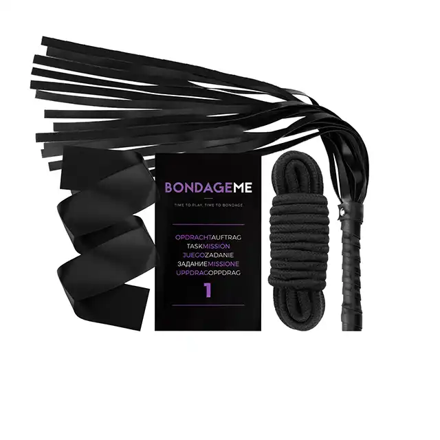 Tease&amp;Please - Bondage Me. Erotyczna gra dla par z elementami BDSM, w zestawie lina, bacik, opaska na oczy i karty z zadaniami