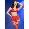 Chilirose - CR4716 Red Eco Leather Set M. Zmysłowy czerwony zestaw z eko-skóry, mini spódniczka, sexy biustonosz i dodatki