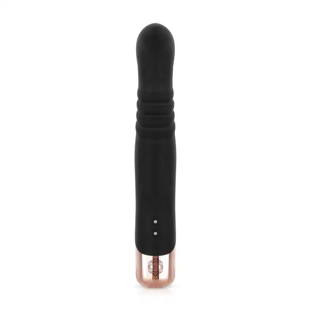 Rosy Gold - Rabbit Vibrator with thrusting function Black. Elegancki wibrator króliczek z funkcją intensywnych pchnięć dla dodatkowej stymulacji