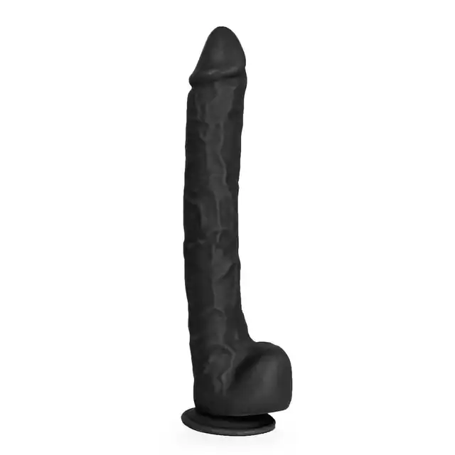 Kiotos - Cox MEGA Black 03. Ogromne realistyczne dildo o czarnym kolorze i mocnej przyssawce, gigantyczne doznania w realistycznym wydaniu