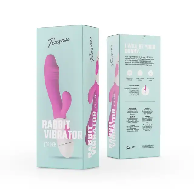 Teazers - Realistic Rabbit Vibrator Purple. Podwójny wibrator z stymulującymi żłobieniami, idealna stymulacja