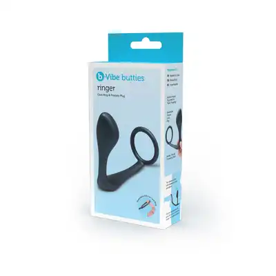B-Vibe - Ringer Cock Ring and Plug. Ring ze stymulacją prostaty, wodoodporny