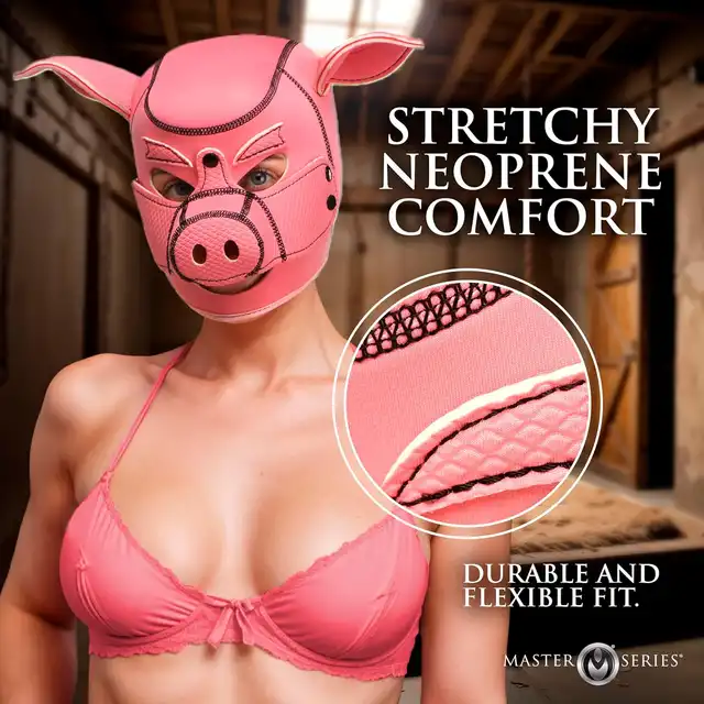 Master Series Swine - Pig Neoprene Hood. Maska fantasy roleplay w kształcie łba świni, wytrzymały neopren, uwolnij swoją wewnętrzną świnię