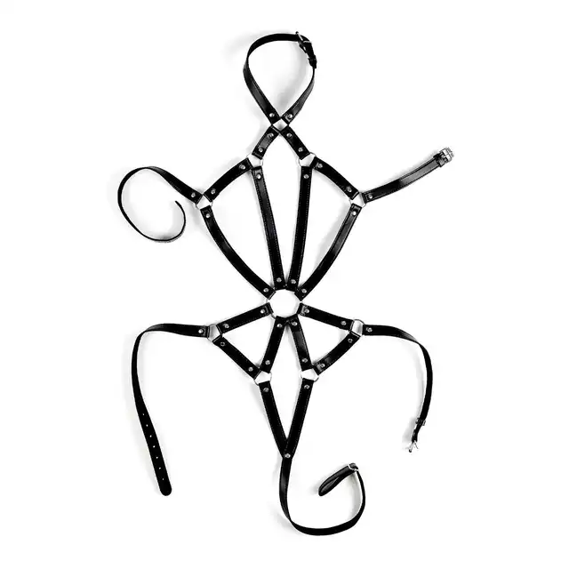 Virgite - Woman Bondage Body Harness Mod. 1 Black. Luksusowy harness wykonany z wysokiej jakości skóry ekologicznej prosto z Hiszpanii