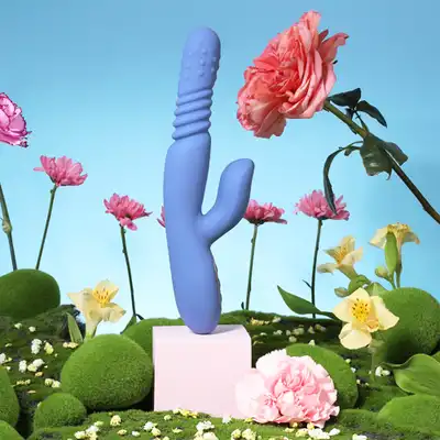 Loveline - Blue Nova Warming Rotating Beads and Thrusting Rabbit Vibrator. Ogrzewany, wibrujący wibrator z króliczkiem dla jeszcze większej przyjemności