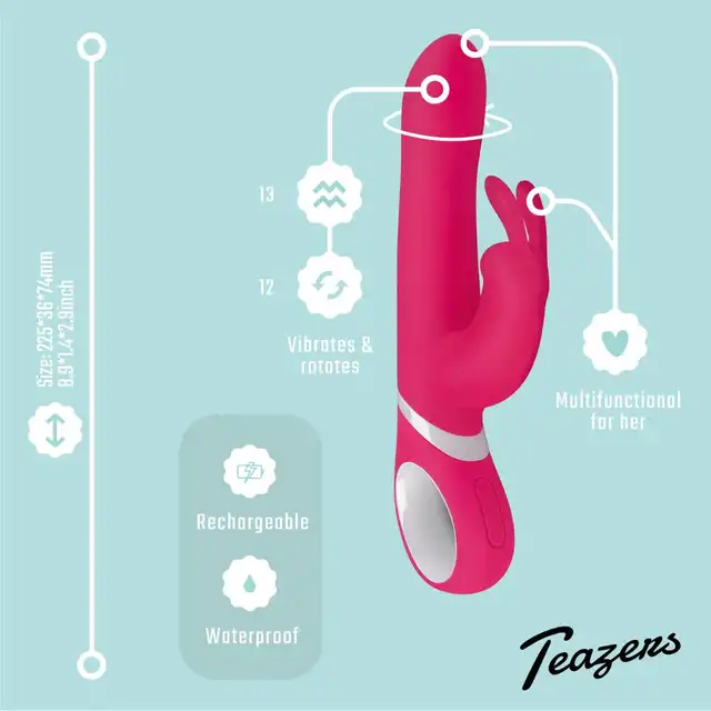 Teazers - Rotating &amp; Vibrating Rabbit Vibe. Wibrator królik z funkcją obrotów i wibracji, wiele możliwości dla intensywnych doznań