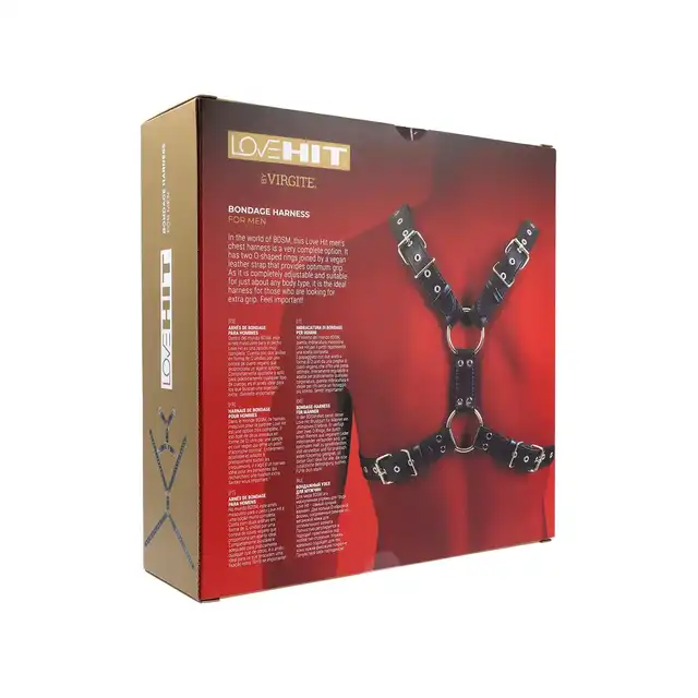 Virgite - Men Body Harness Mod. 5. Harness z ekologicznej skóry wyposażony w dwa pierścienie połączone skórzanym paskiem prosto z Hiszpanii