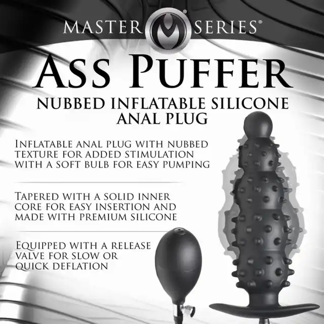 Master Series - Ass Puffer Ribbed Inflatable Anal Plug. Pompowany korek analny o intensywnie stymulującej powierzchni wypustkowej