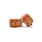 Blaze - Elite Hand Cuffs Cognac Vegan Leather. Wegańskie skórzane kajdanki na ręce o bogatym odcieniu koniaku, wyrafinowanie i klasa
