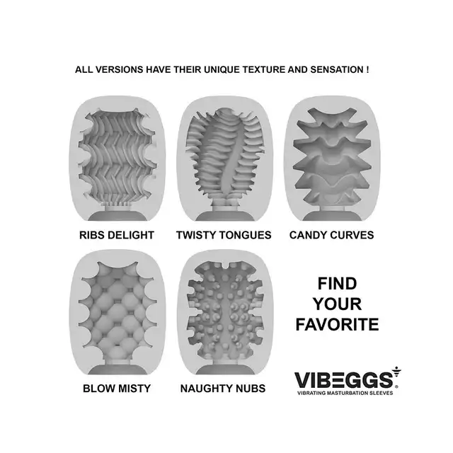 VIBEGGS - Twisty Tongues Vibrating Masturbation Sleeve. Wibrujący rękaw do masturbacji z wyjątkowymi żłobieniami w kształcie zakręconych języczów