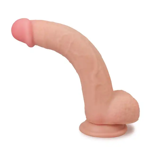 LoveToy - Sliding Skin Dual Leyer Dong 9". Hiperrealistyczne duże dildo z odczepianą przyssawką