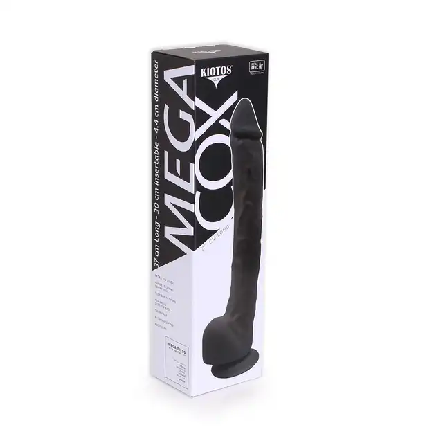 Kiotos - Cox MEGA Black 03. Ogromne realistyczne dildo o czarnym kolorze i mocnej przyssawce, gigantyczne doznania w realistycznym wydaniu