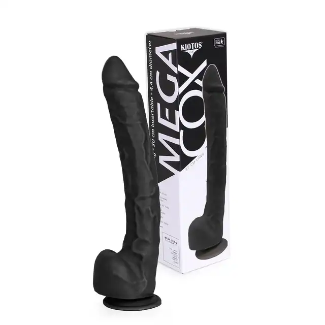 Kiotos - Cox MEGA Black 03. Ogromne realistyczne dildo o czarnym kolorze i mocnej przyssawce, gigantyczne doznania w realistycznym wydaniu