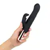 Rosy Gold - Rabbit Vibrator with thrusting function Black. Elegancki wibrator króliczek z funkcją intensywnych pchnięć dla dodatkowej stymulacji