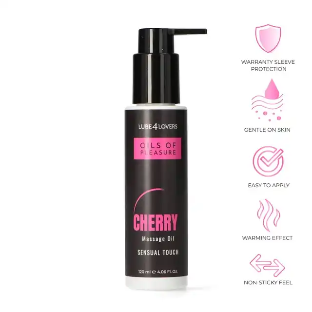 Lube4Lovers - Oils of Pleasure Cherry 120ml. Wiśniowy olejek do masażu z efektem rozgrzewającym