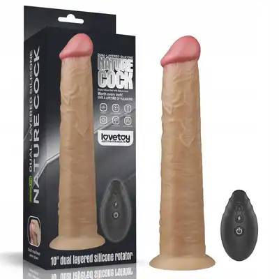 LoveToy - Nature Cock 10 Inch Dual Layered. Dwuwarstwowy, realistyczny wibrator z 10 trybami wibracji i obrotów