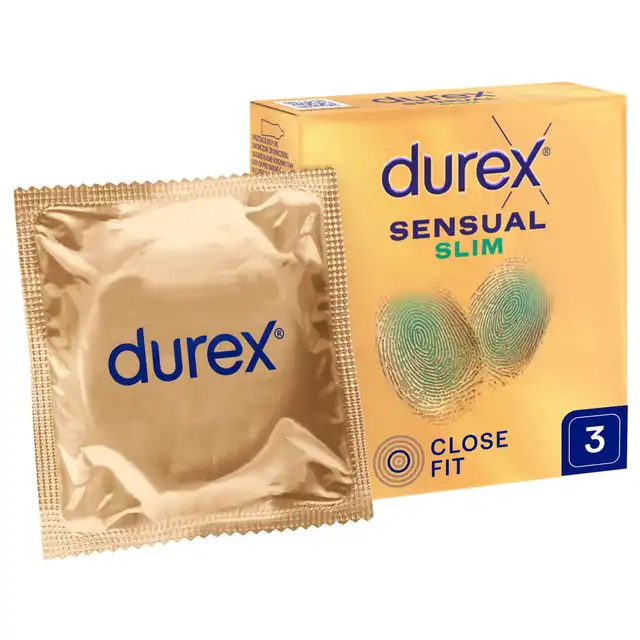 Durex - Sensual Slim 3. Supercienkie prezerwatywy o węższym rozmiarze, stworzone z myślą o większej wrażliwości i idealnym dopasowaniu
