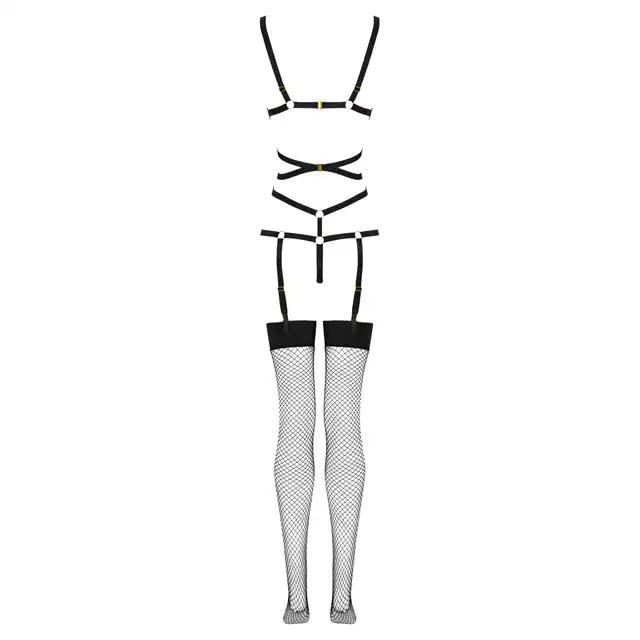 Livia Corsetti - Thiara Black. Zmysłowe body z pończochami, które rozpala wyobraźnię w rozmiarze L/XL
