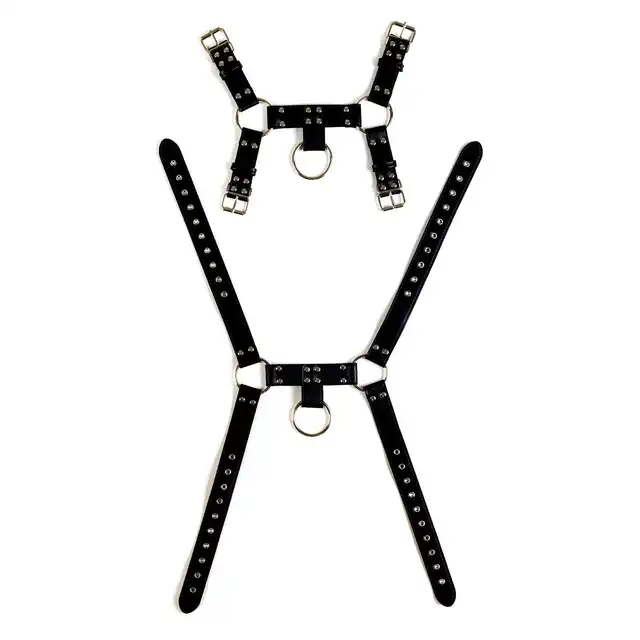 Virgite - Man Bondage Body Harness Mod. 2 Black. Harness łączyący funkcjonalność z odważnym designem z ekologicznej skóry.