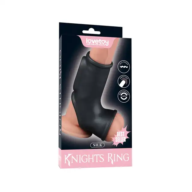 LoveToy - Silk Knights Ring Vibrating Penis And Scrotum Sleeve. Rękaw na penisa i mosznę z funkcją wibracji, zwiększ przyjemność i wytrzymałość