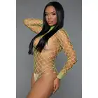BeWicked - Dancing All Night Bodystocking NG/OS. Neonowo zielone, kuszące body w formie bodybostocking z kabaretki, szerokie oczka i rozmiar one size