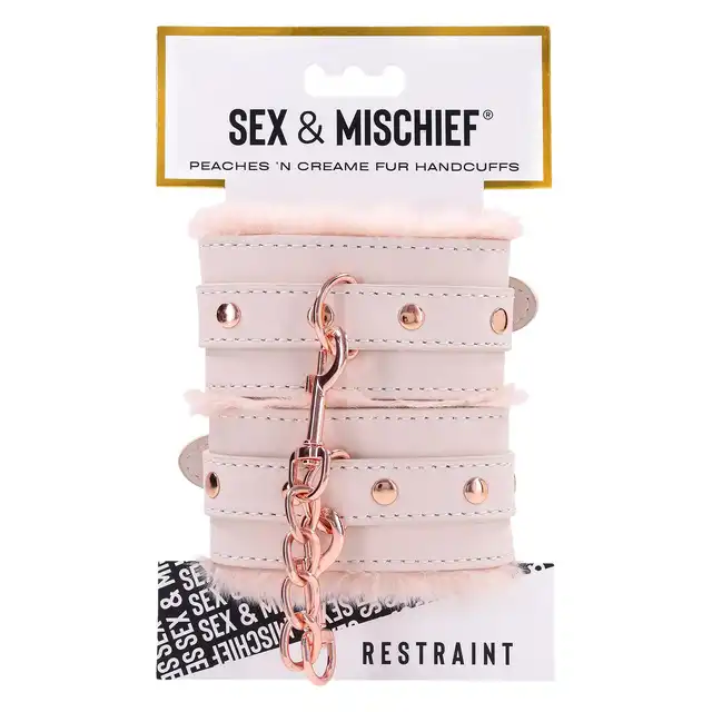 Sportsheets - Peaches'n Creme Fur Handcuffs. Delikatne kajdanki z brzoskiwniowym futerkiem dla wyjątkowych chwil