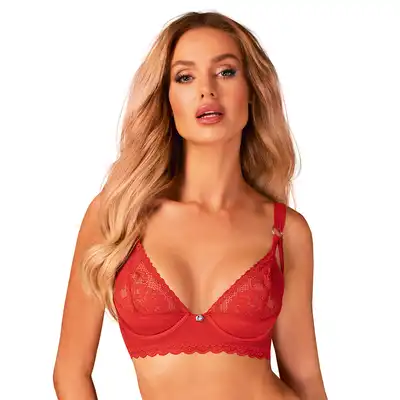 Obessive - Belovya Bra XS/S. Romantyczny biustonosz typu longline w soczystej czerwieni, stworzony dla kobiet, które pragną podkreślić swój seksapil i zmysłowość