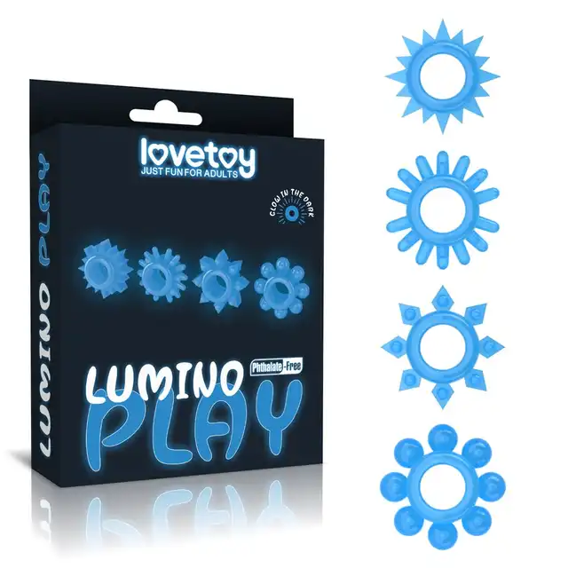 LoveToy - Lumino Play. Zestaw świecących pierścieni na penisa o różnych kształtach, świecące pierścienie na penisa dla intensywnych doznań