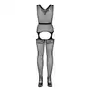 Obsessive - Bodystocking F217 S/M/L. Zmysłowe połączenie topu i pończoch z kwiatowym wzorem i otwartym krokiem