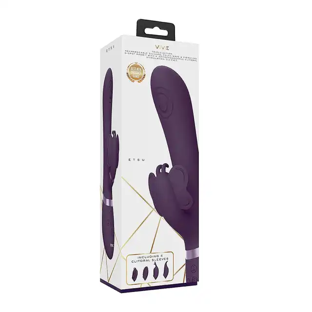 Vive - Etsu Pulse Wave G-Spot Rabbit &amp; Clitoral Stimulator Purple. Podwójny wibrator z 4 wymiennym silikonowymi końcówkami i3 sterowanymi silnikami