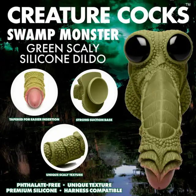 Creature Cocks - Scaled Swamp Monster Dildo. Dildo w kształcie łuskowanego potwora z bagien, fantazyjny design i intensywna stymulacja