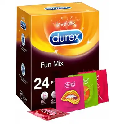 Durex - Fun Mix 24 szt. Opakowanie prezerwatyw o różnorodnych formach, eksplozja zabawy w każdym opakowaniu