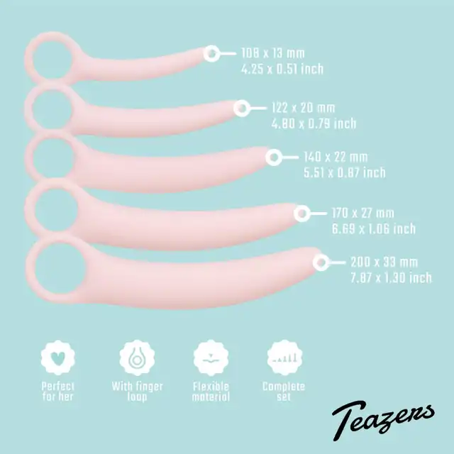 Teazers - Vaginal Dilator Set. Różowy zestaw 5 rozszerzaczy waginalnych, idealny dla osób pragnących poprawić elastyczność