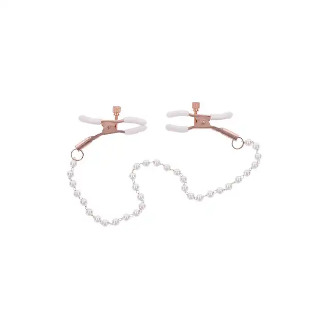 Sportsheets - Peaches'n Creme Pearl Nipple Clamps. Zaciski na sutki z pięknym łańcuszkiem dla zmysłowej przyjemności