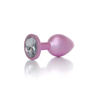 B-Series - Pearl Pink Plug Clear S. Luksusowy korek analny w rozmiarze S ze stali nierdzewnej z ozdobnym diamencikiem