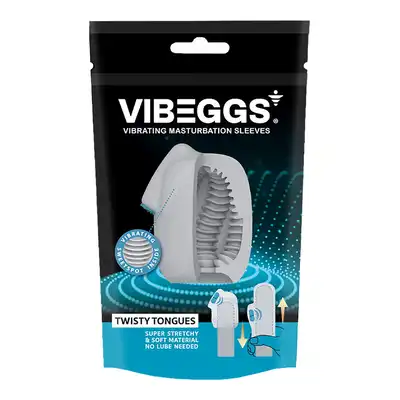 VIBEGGS - Twisty Tongues Vibrating Masturbation Sleeve. Wibrujący rękaw do masturbacji z wyjątkowymi żłobieniami w kształcie zakręconych języczów