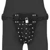 Ouch! - Leather Chastity Jock. Skórzane połączenie klatki na penisa i psa cnoty.