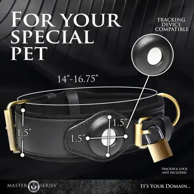 Master Series - Tracking Collar Black. Czarna obroża śledząca dla uległego z miejscem na AirTag – styl i pełna kontrola