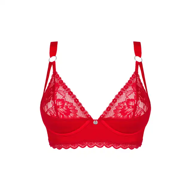 Obessive - Belovya Bra XS/S. Romantyczny biustonosz typu longline w soczystej czerwieni, stworzony dla kobiet, które pragną podkreślić swój seksapil i zmysłowość